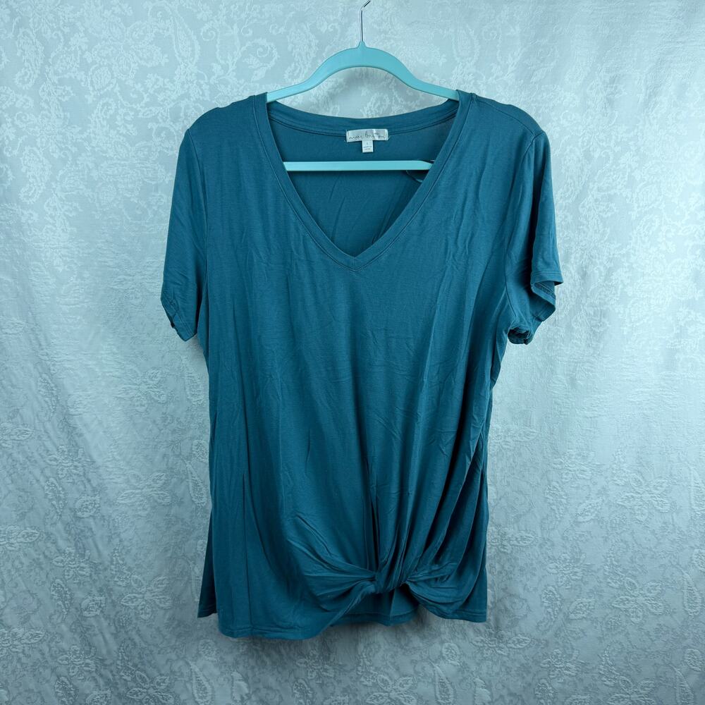 Nine Britton Women’s Teal Blue V-Neck Knot Front Top Size Large - Picture 2 of 6